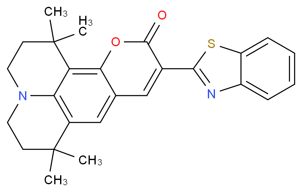 10-(2-Benzothiazolyl)-2,3,6,7-tetrahydro-1,1,7,7-tetramethyl-1H,5H,11H-(1)benzopyropyrano(6,7-8-I,j)quinolizin-11-one_分子结构_CAS_155306-71-1)