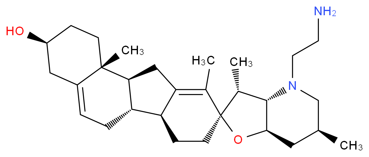 (3S,3'R,3'aS,6'S,6aS,6bS,7'aR,9R,11aS,11bR)-4'-(2-aminoethyl)-3',6',10,11b-tetramethyl-1,2,3,3'a,4,4',5',6,6',6a,6b,7,7',7'a,8,11,11a,11b-octadecahydro-3'H-spiro[cyclohexa[a]fluorene-9,2'-furo[3,2-b]pyridine]-3-ol_分子结构_CAS_334616-31-8