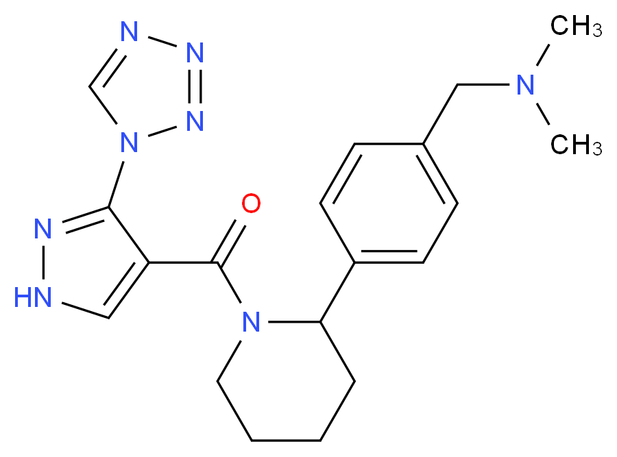 N,N-dimethyl-1-[4-(1-{[3-(1H-tetrazol-1-yl)-1H-pyrazol-4-yl]carbonyl}piperidin-2-yl)phenyl]methanamine_分子结构_CAS_)