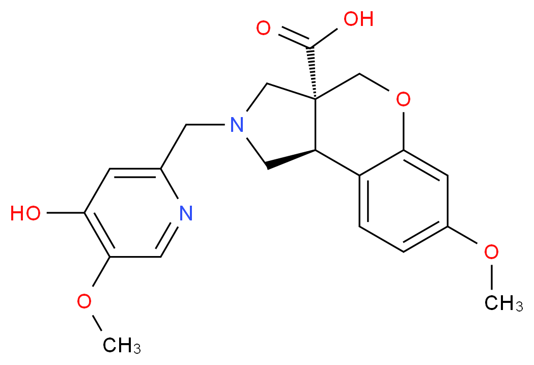 (3aR*,9bR*)-2-[(4-hydroxy-5-methoxypyridin-2-yl)methyl]-7-methoxy-1,2,3,9b-tetrahydrochromeno[3,4-c]pyrrole-3a(4H)-carboxylic acid_分子结构_CAS_)