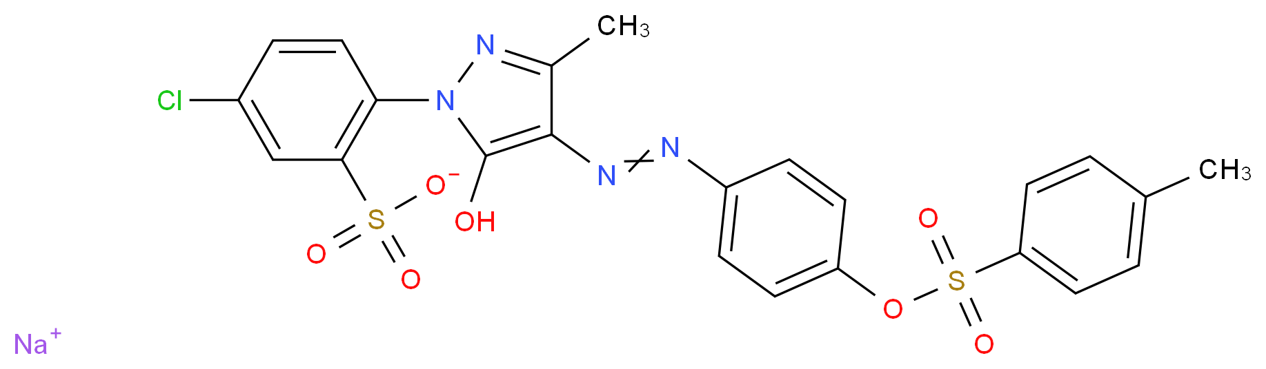 sodium 5-chloro-2-[5-hydroxy-3-methyl-4-(2-{4-[(4-methylbenzenesulfonyl)oxy]phenyl}diazen-1-yl)-1H-pyrazol-1-yl]benzene-1-sulfonate_分子结构_CAS_6372-96-9