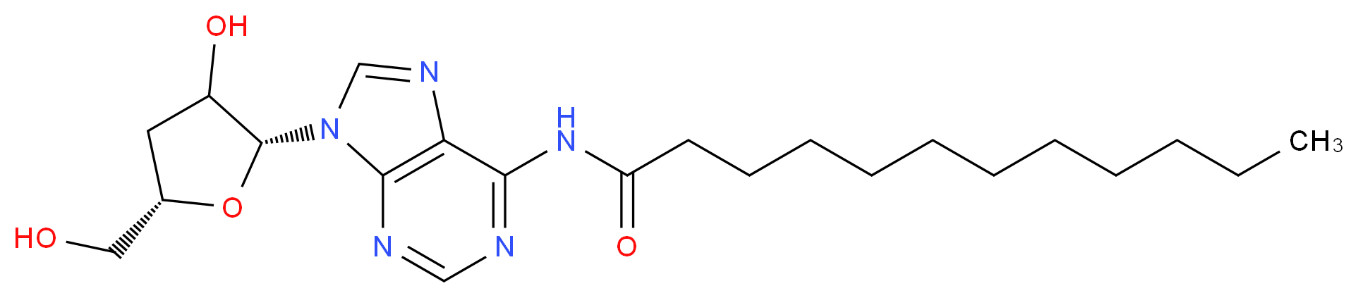 N-{9-[(2R,5S)-3-hydroxy-5-(hydroxymethyl)oxolan-2-yl]-9H-purin-6-yl}dodecanamide_分子结构_CAS_77378-06-4