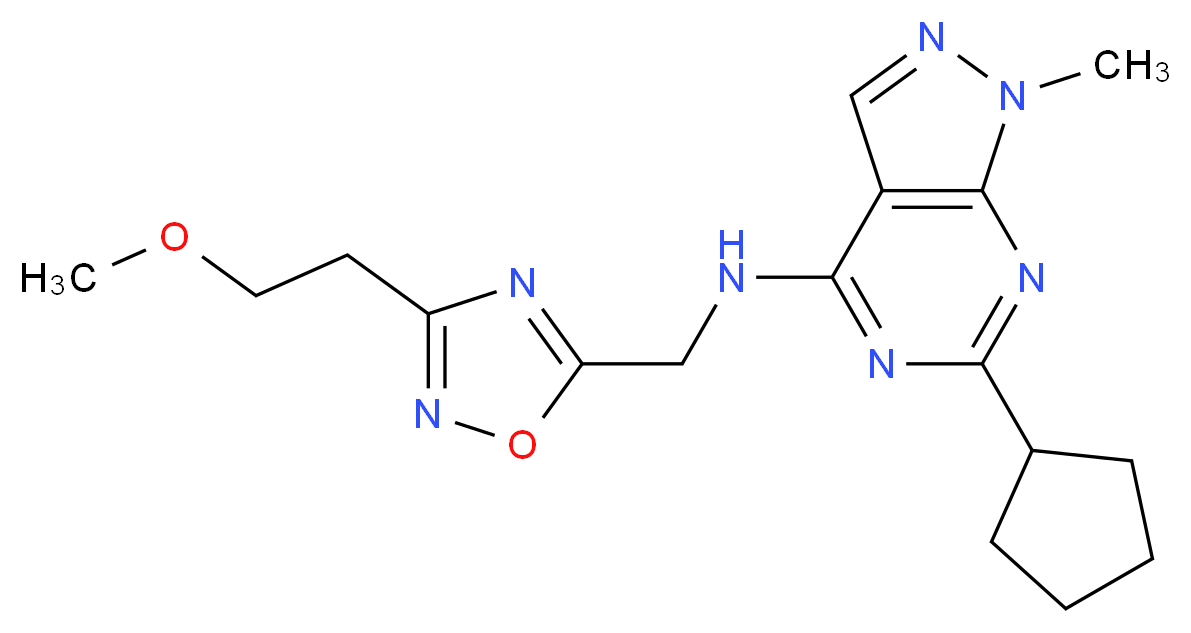 6-cyclopentyl-N-{[3-(2-methoxyethyl)-1,2,4-oxadiazol-5-yl]methyl}-1-methyl-1H-pyrazolo[3,4-d]pyrimidin-4-amine_分子结构_CAS_)