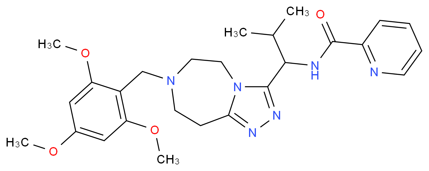N-{2-methyl-1-[7-(2,4,6-trimethoxybenzyl)-6,7,8,9-tetrahydro-5H-[1,2,4]triazolo[4,3-d][1,4]diazepin-3-yl]propyl}-2-pyridinecarboxamide_分子结构_CAS_)