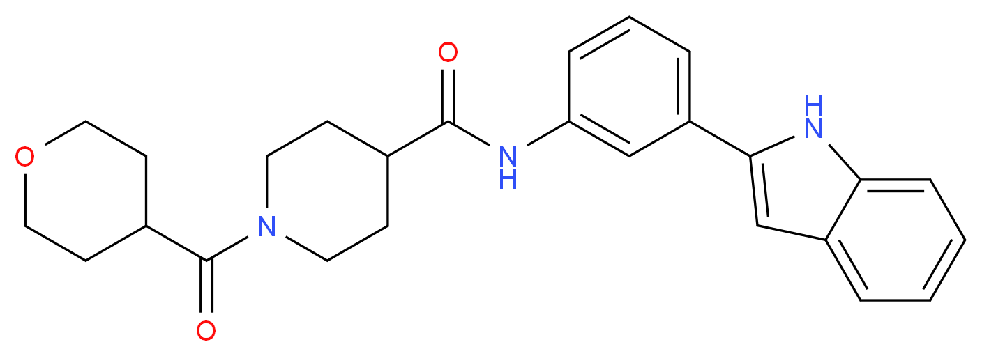 N-[3-(1H-indol-2-yl)phenyl]-1-(tetrahydro-2H-pyran-4-ylcarbonyl)-4-piperidinecarboxamide_分子结构_CAS_)