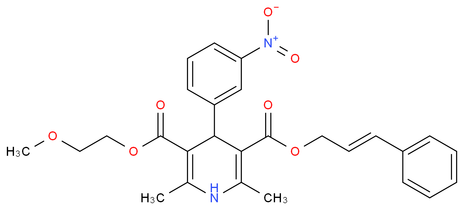 3-(2-methoxyethyl) 5-(3-phenylprop-2-en-1-yl) 2,6-dimethyl-4-(3-nitrophenyl)-1,4-dihydropyridine-3,5-dicarboxylate_分子结构_CAS_132203-70-4