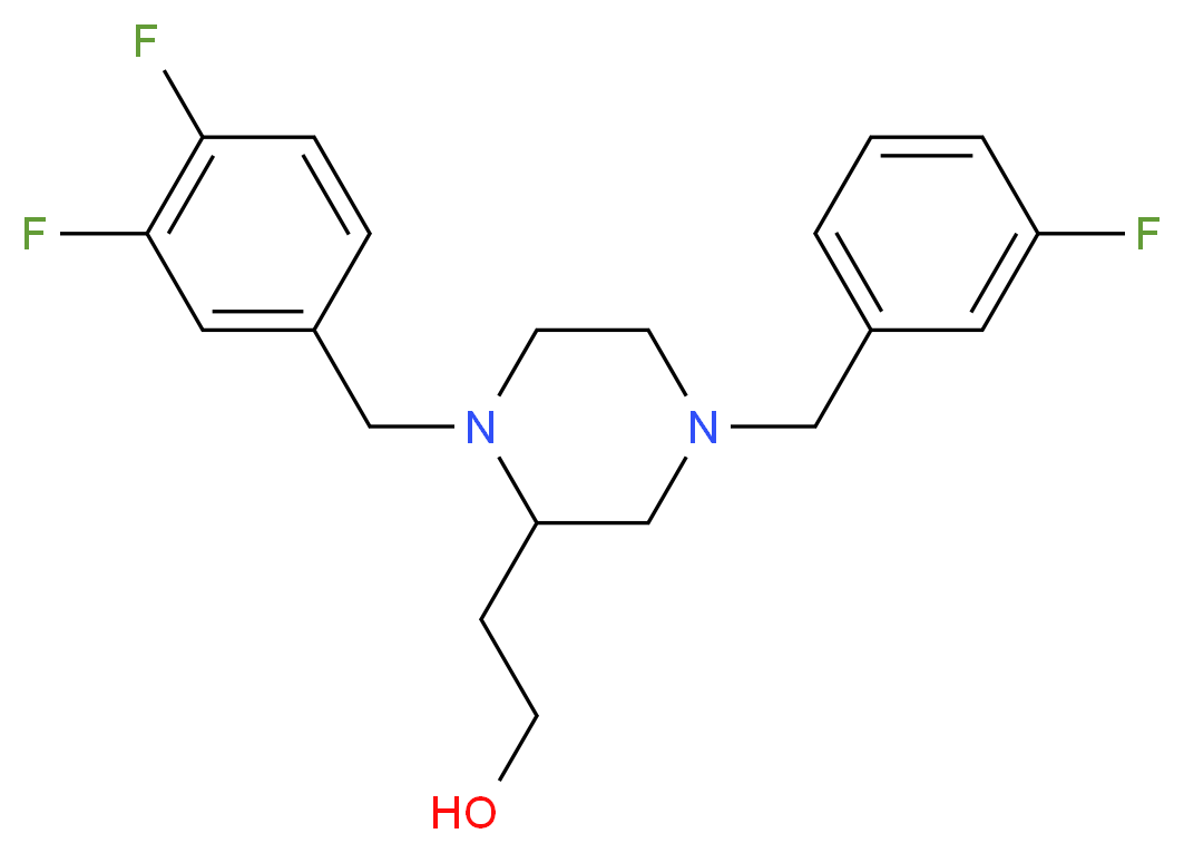 2-[1-(3,4-difluorobenzyl)-4-(3-fluorobenzyl)-2-piperazinyl]ethanol_分子结构_CAS_)