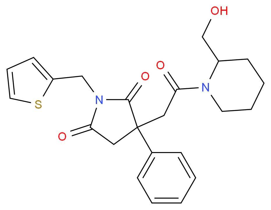 3-{2-[2-(hydroxymethyl)-1-piperidinyl]-2-oxoethyl}-3-phenyl-1-(2-thienylmethyl)-2,5-pyrrolidinedione_分子结构_CAS_)