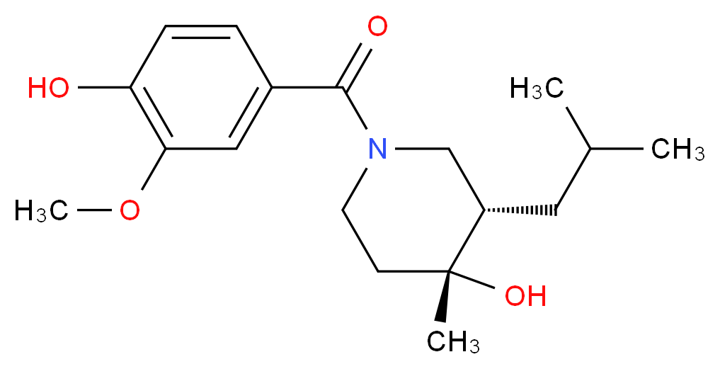 (3S*,4R*)-1-(4-hydroxy-3-methoxybenzoyl)-3-isobutyl-4-methylpiperidin-4-ol_分子结构_CAS_)