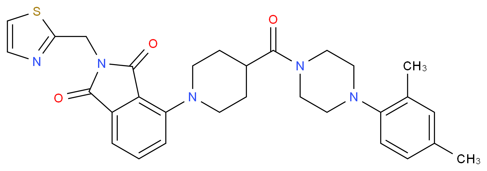 4-(4-{[4-(2,4-dimethylphenyl)-1-piperazinyl]carbonyl}-1-piperidinyl)-2-(1,3-thiazol-2-ylmethyl)-1H-isoindole-1,3(2H)-dione_分子结构_CAS_)