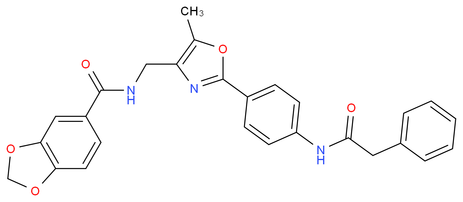 N-[(5-methyl-2-{4-[(phenylacetyl)amino]phenyl}-1,3-oxazol-4-yl)methyl]-1,3-benzodioxole-5-carboxamide_分子结构_CAS_)