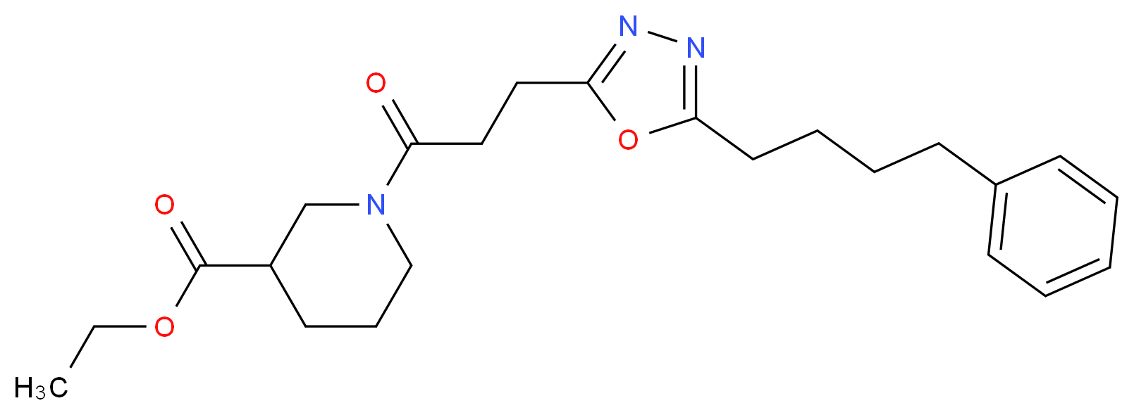 ethyl 1-{3-[5-(4-phenylbutyl)-1,3,4-oxadiazol-2-yl]propanoyl}-3-piperidinecarboxylate_分子结构_CAS_)