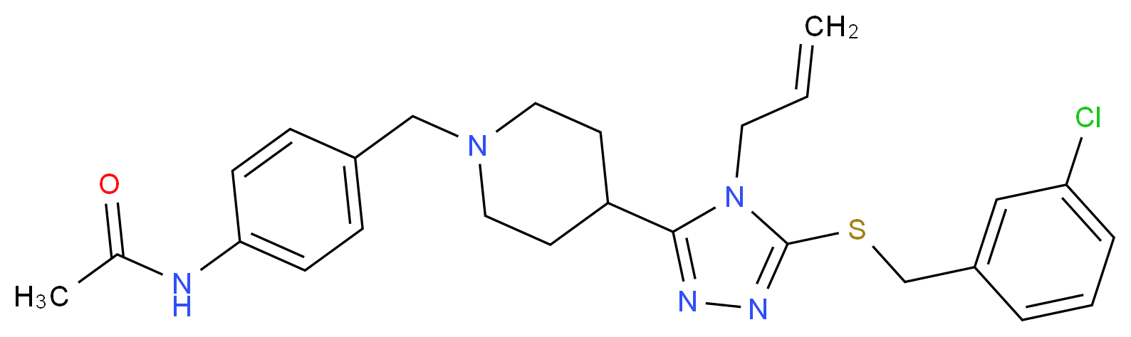 N-{4-[(4-{4-allyl-5-[(3-chlorobenzyl)thio]-4H-1,2,4-triazol-3-yl}-1-piperidinyl)methyl]phenyl}acetamide_分子结构_CAS_)