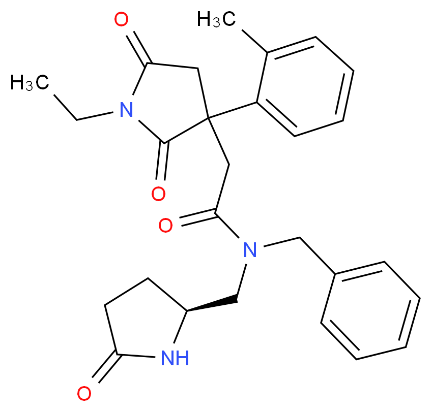 N-benzyl-2-[1-ethyl-3-(2-methylphenyl)-2,5-dioxo-3-pyrrolidinyl]-N-{[(2S)-5-oxo-2-pyrrolidinyl]methyl}acetamide_分子结构_CAS_)