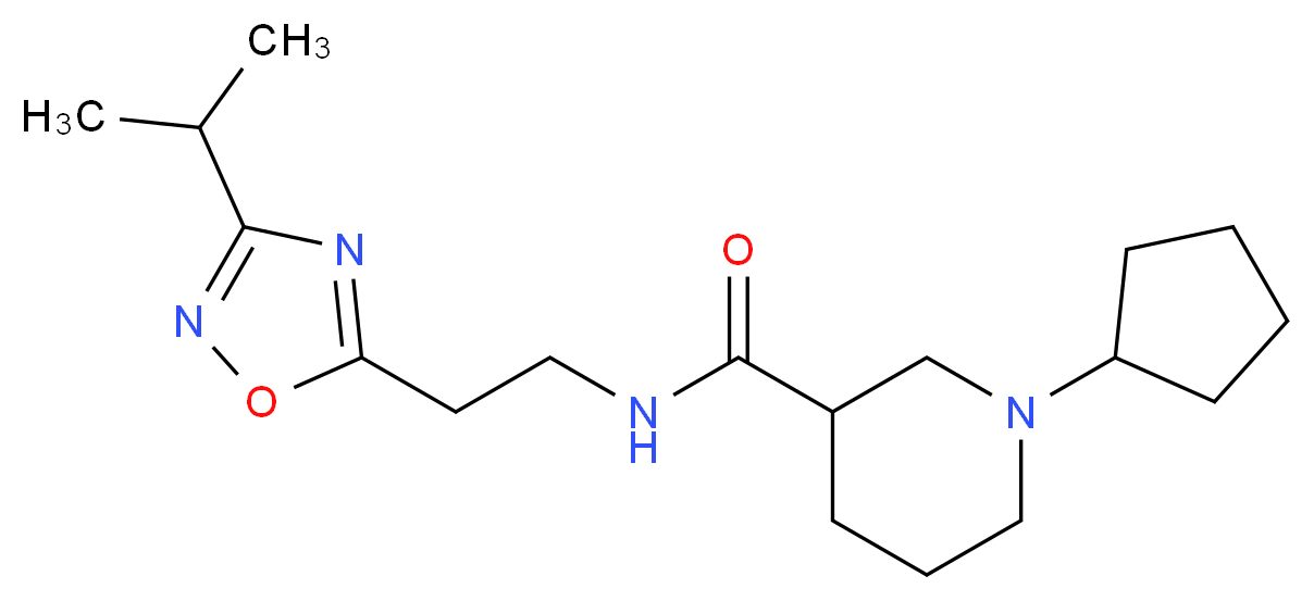 1-cyclopentyl-N-[2-(3-isopropyl-1,2,4-oxadiazol-5-yl)ethyl]-3-piperidinecarboxamide_分子结构_CAS_)