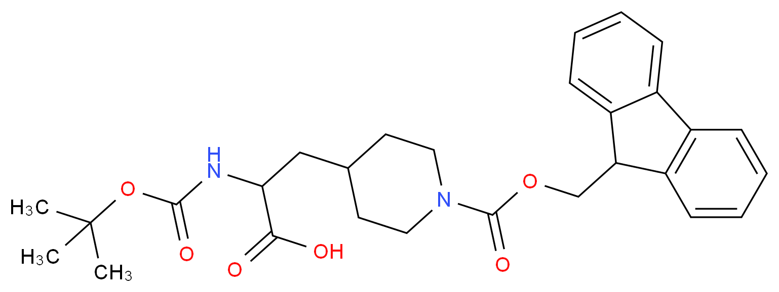 2-{[(tert-butoxy)carbonyl]amino}-3-(1-{[(9H-fluoren-9-yl)methoxy]carbonyl}piperidin-4-yl)propanoic acid_分子结构_CAS_1027337-09-2