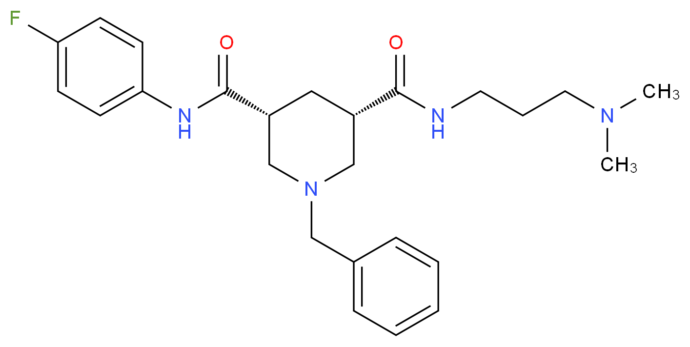 (3S,5R)-1-benzyl-N-[3-(dimethylamino)propyl]-N'-(4-fluorophenyl)-3,5-piperidinedicarboxamide_分子结构_CAS_)