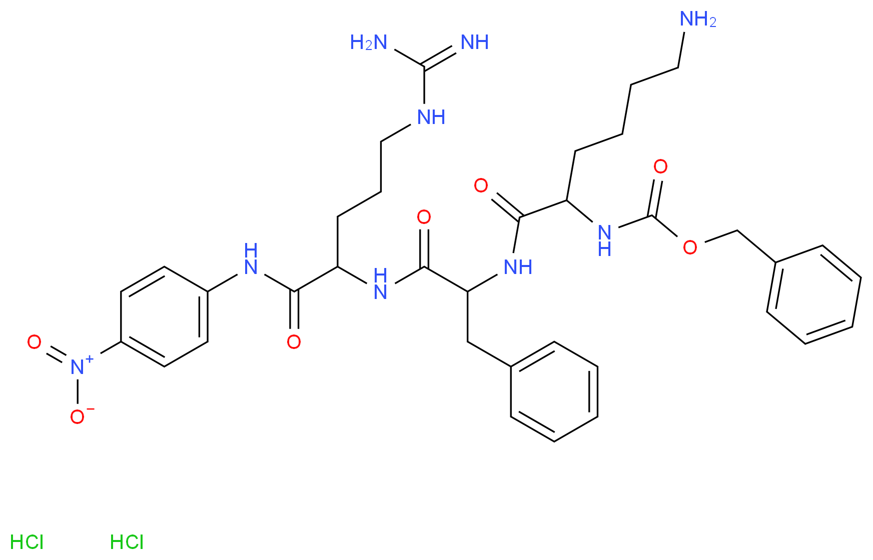 benzyl N-(5-amino-1-{[1-({4-carbamimidamido-1-[(4-nitrophenyl)carbamoyl]butyl}carbamoyl)-2-phenylethyl]carbamoyl}pentyl)carbamate dihydrochloride_分子结构_CAS_88467-45-2