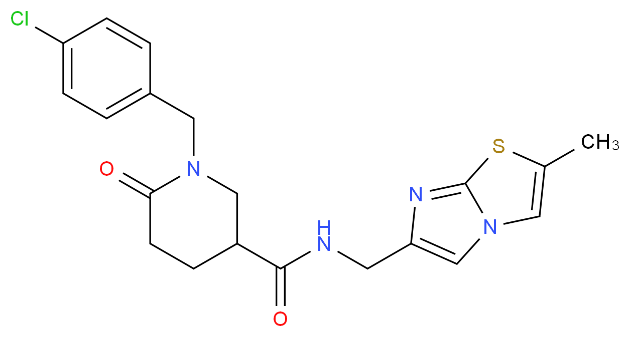 1-(4-chlorobenzyl)-N-[(2-methylimidazo[2,1-b][1,3]thiazol-6-yl)methyl]-6-oxo-3-piperidinecarboxamide_分子结构_CAS_)