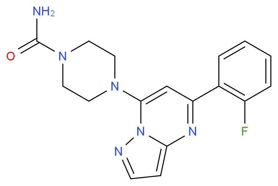 4-[5-(2-fluorophenyl)pyrazolo[1,5-a]pyrimidin-7-yl]-1-piperazinecarboxamide_分子结构_CAS_)