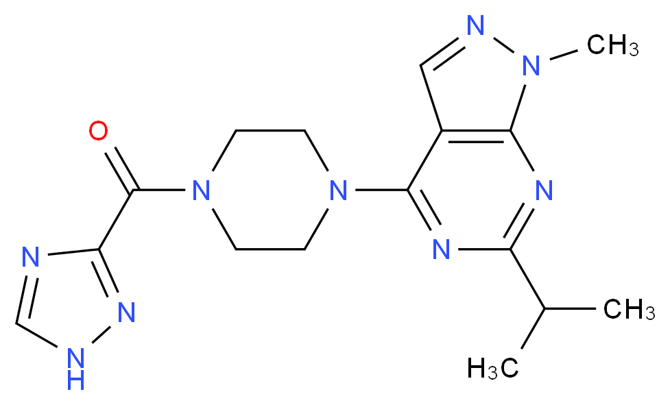6-isopropyl-1-methyl-4-[4-(1H-1,2,4-triazol-3-ylcarbonyl)-1-piperazinyl]-1H-pyrazolo[3,4-d]pyrimidine_分子结构_CAS_)