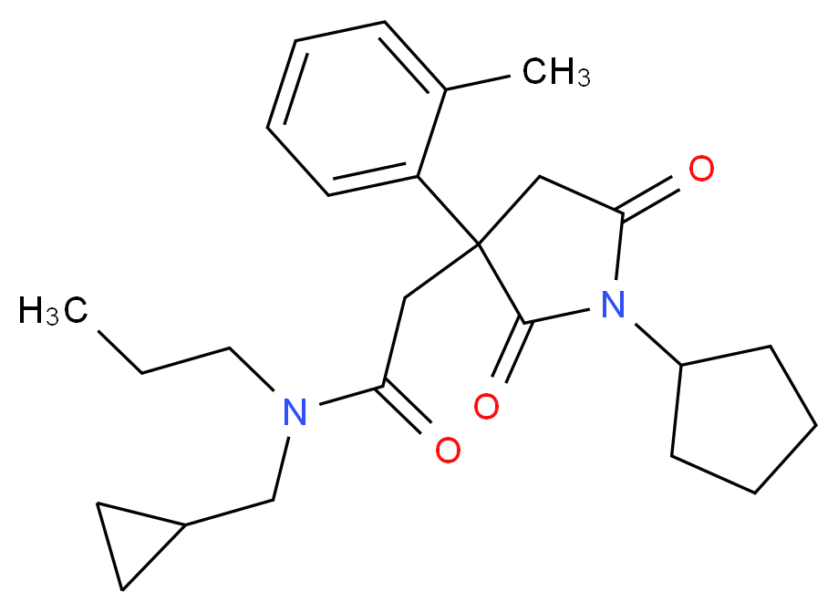 2-[1-cyclopentyl-3-(2-methylphenyl)-2,5-dioxo-3-pyrrolidinyl]-N-(cyclopropylmethyl)-N-propylacetamide_分子结构_CAS_)