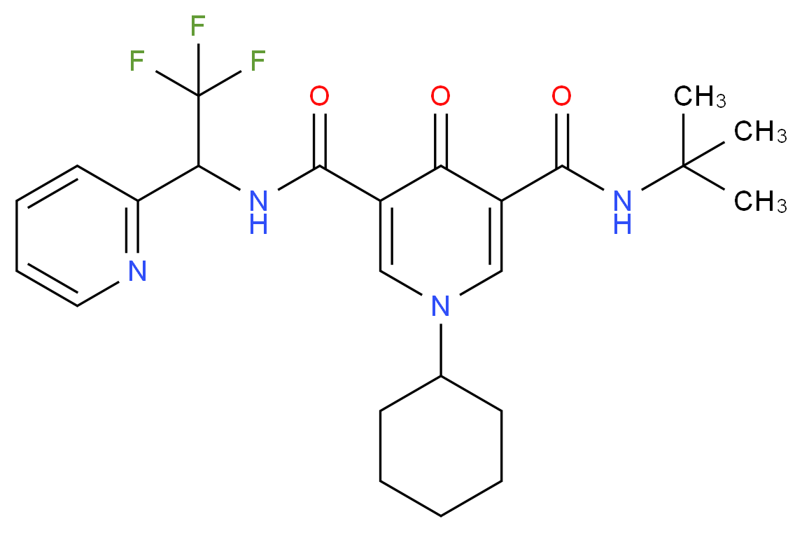 N-(tert-butyl)-1-cyclohexyl-4-oxo-N'-[2,2,2-trifluoro-1-(2-pyridinyl)ethyl]-1,4-dihydro-3,5-pyridinedicarboxamide_分子结构_CAS_)