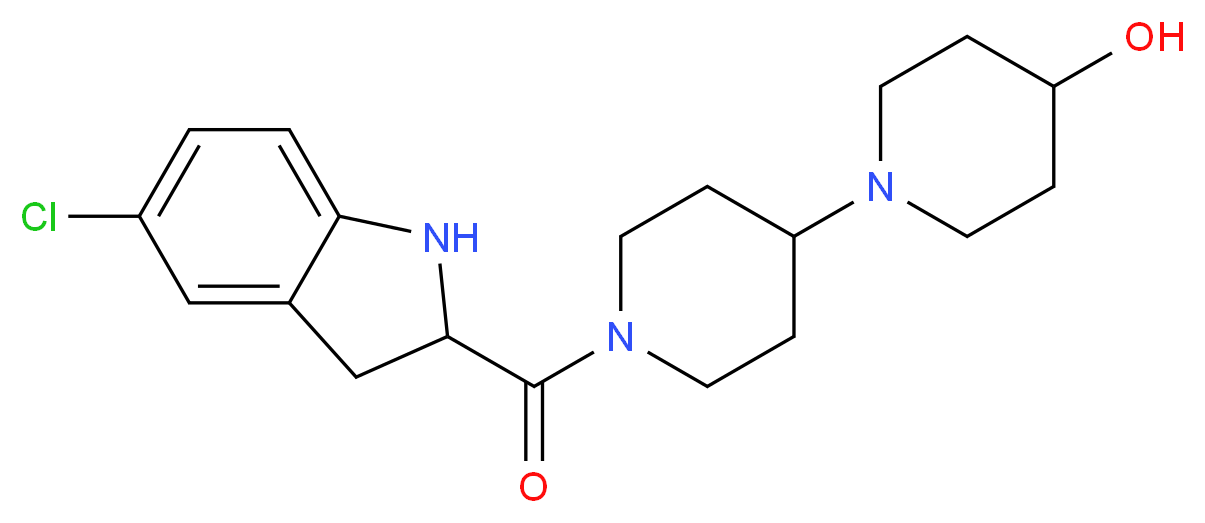 1'-[(5-chloro-2,3-dihydro-1H-indol-2-yl)carbonyl]-1,4'-bipiperidin-4-ol_分子结构_CAS_)