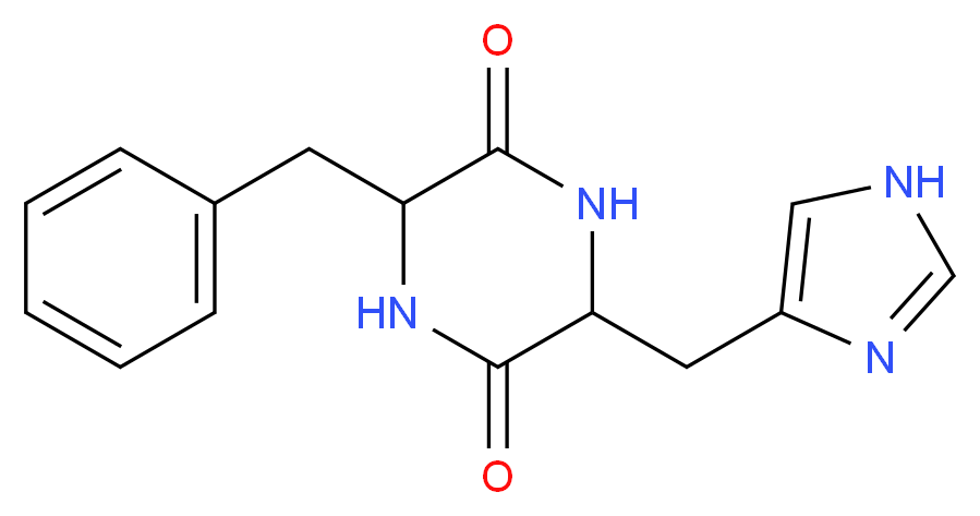 3-benzyl-6-(1H-imidazol-4-ylmethyl)piperazine-2,5-dione_分子结构_CAS_56586-95-9