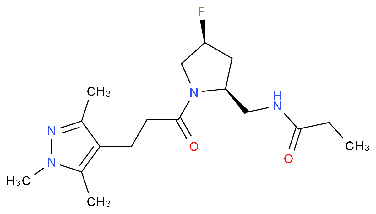 N-({(2S,4S)-4-fluoro-1-[3-(1,3,5-trimethyl-1H-pyrazol-4-yl)propanoyl]pyrrolidin-2-yl}methyl)propanamide_分子结构_CAS_)
