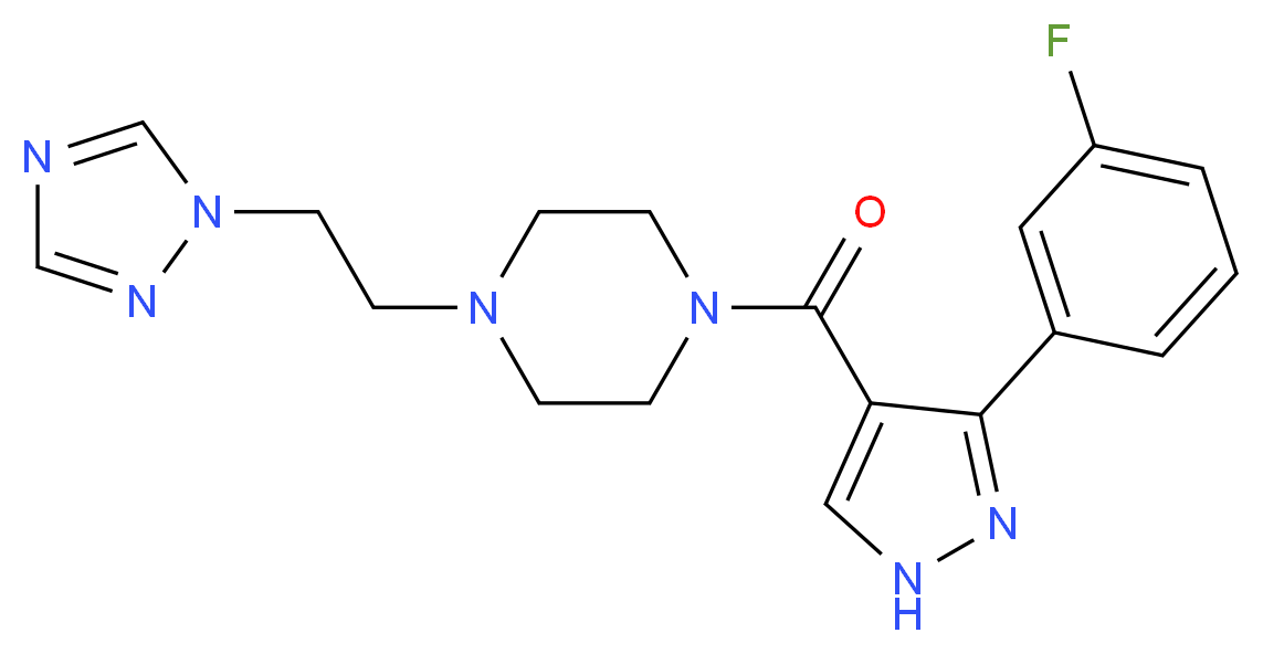 1-{[3-(3-fluorophenyl)-1H-pyrazol-4-yl]carbonyl}-4-[2-(1H-1,2,4-triazol-1-yl)ethyl]piperazine_分子结构_CAS_)