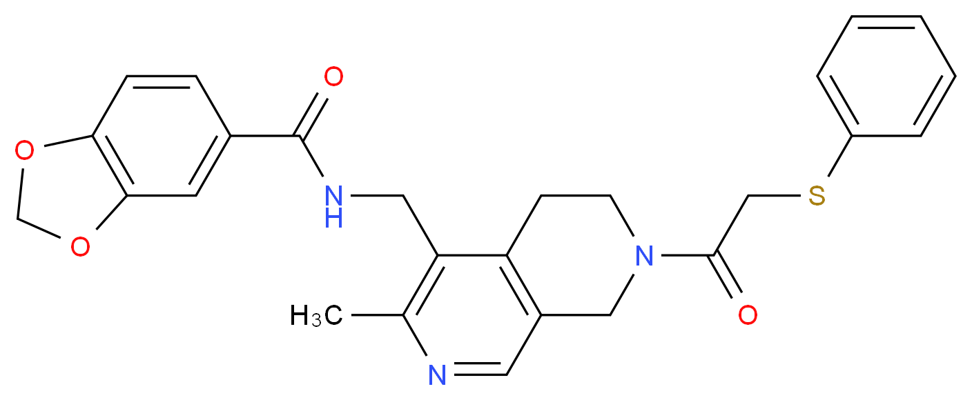 N-({3-methyl-7-[(phenylthio)acetyl]-5,6,7,8-tetrahydro-2,7-naphthyridin-4-yl}methyl)-1,3-benzodioxole-5-carboxamide_分子结构_CAS_)