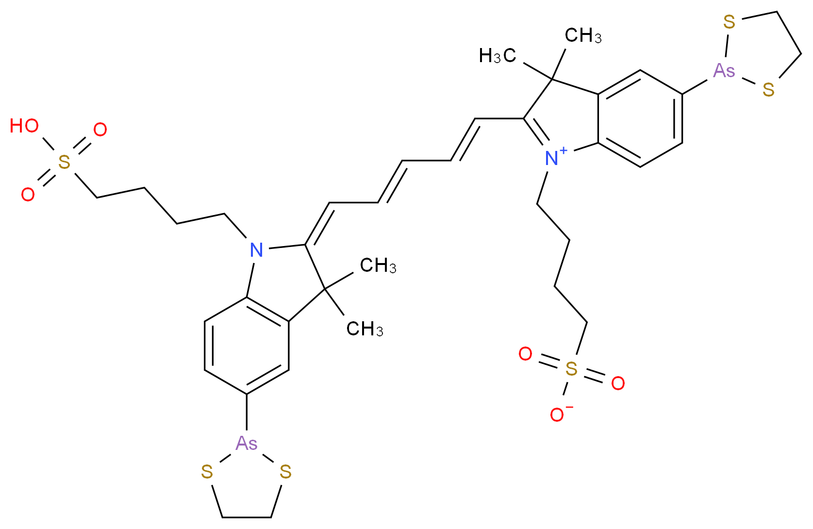 Bis(dithiarsolanyl)-bis(sulfobutyl) Cyanine 5_分子结构_CAS_1069134-33-3)