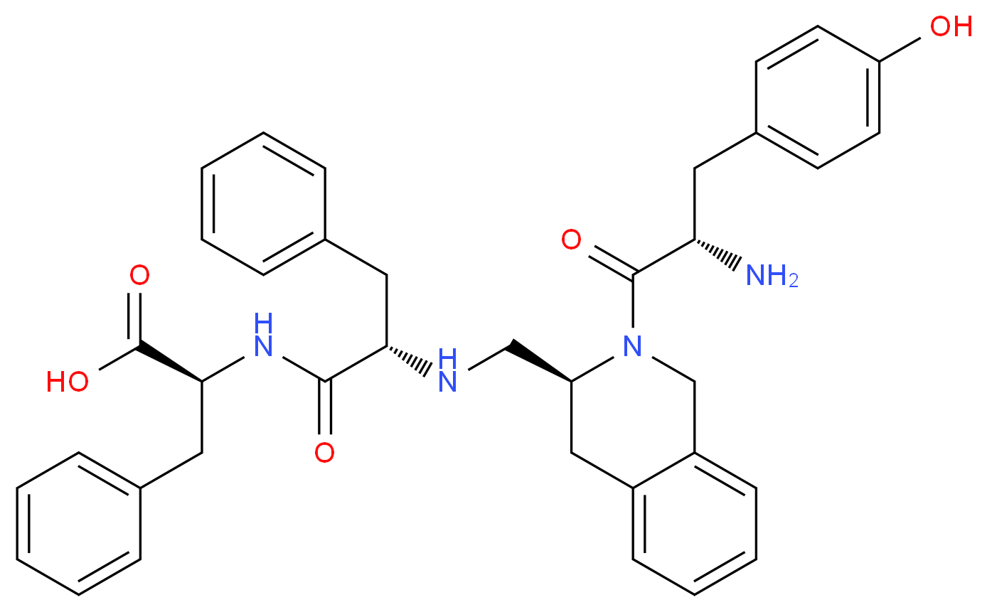 (2S)-2-[(2S)-2-({[(3S)-2-[(2S)-2-amino-3-(4-hydroxyphenyl)propanoyl]-1,2,3,4-tetrahydroisoquinolin-3-yl]methyl}amino)-3-phenylpropanamido]-3-phenylpropanoic acid_分子结构_CAS_159992-07-1