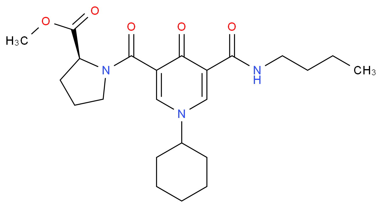 methyl 1-({5-[(butylamino)carbonyl]-1-cyclohexyl-4-oxo-1,4-dihydro-3-pyridinyl}carbonyl)-L-prolinate_分子结构_CAS_)
