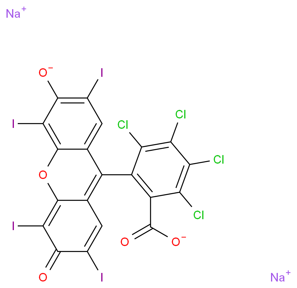 disodium 2,3,4,5-tetrachloro-6-(2,4,5,7-tetraiodo-6-oxido-3-oxo-3H-xanthen-9-yl)benzoate_分子结构_CAS_632-69-9