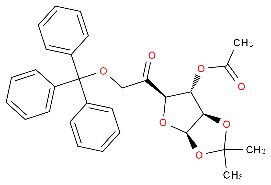 (3aR,5R,6R,6aR)-2,2-dimethyl-5-[2-(triphenylmethoxy)acetyl]-tetrahydro-2H-furo[2,3-d][1,3]dioxol-6-yl acetate_分子结构_CAS_109680-98-0