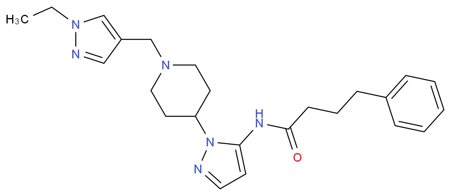 N-(1-{1-[(1-ethyl-1H-pyrazol-4-yl)methyl]-4-piperidinyl}-1H-pyrazol-5-yl)-4-phenylbutanamide_分子结构_CAS_)