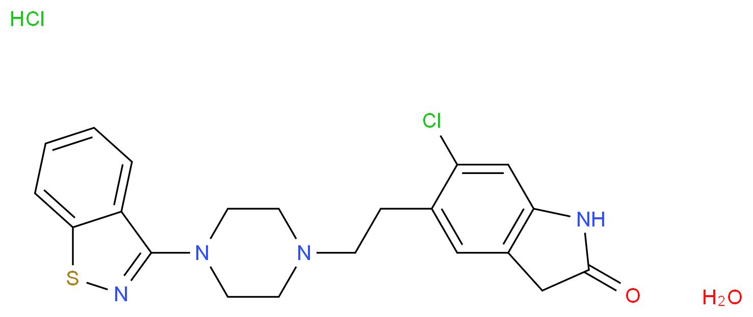 5-{2-[4-(1,2-benzothiazol-3-yl)piperazin-1-yl]ethyl}-6-chloro-2,3-dihydro-1H-indol-2-one hydrate hydrochloride_分子结构_CAS_138982-67-9