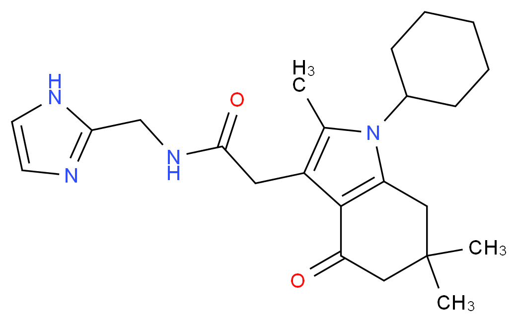 2-(1-cyclohexyl-2,6,6-trimethyl-4-oxo-4,5,6,7-tetrahydro-1H-indol-3-yl)-N-(1H-imidazol-2-ylmethyl)acetamide_分子结构_CAS_)