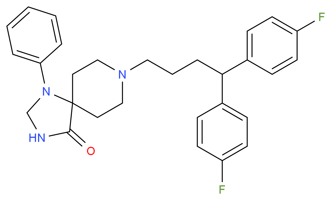 8-[4,4-bis(4-fluorophenyl)butyl]-1-phenyl-1,3,8-triazaspiro[4.5]decan-4-one_分子结构_CAS_1841-19-6
