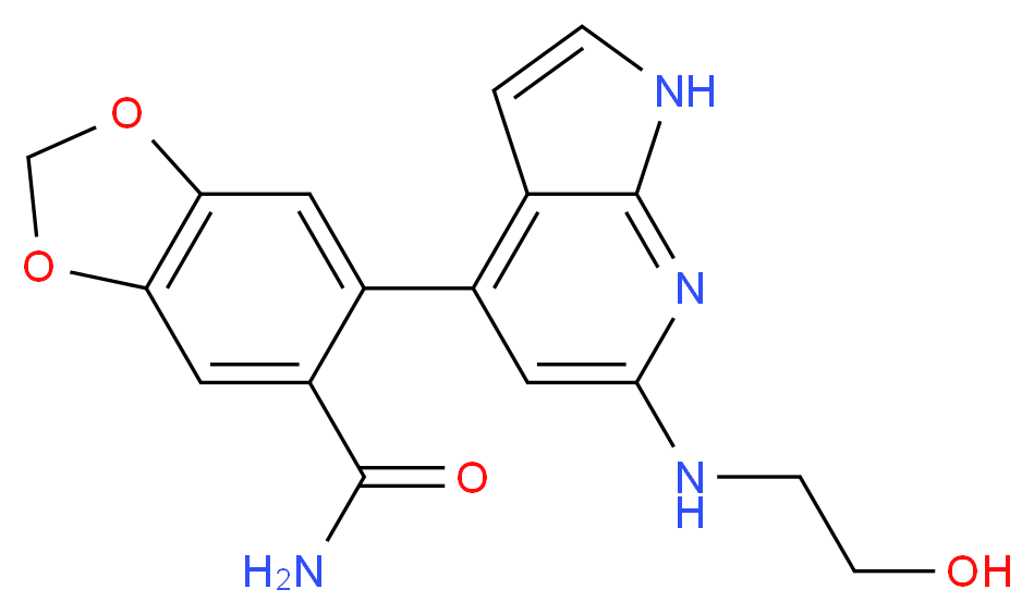 6-{6-[(2-hydroxyethyl)amino]-1H-pyrrolo[2,3-b]pyridin-4-yl}-1,3-benzodioxole-5-carboxamide_分子结构_CAS_)
