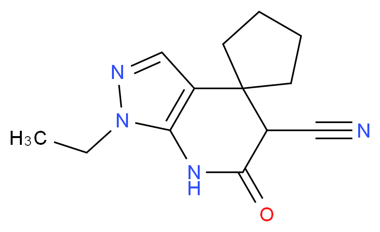 1'-ethyl-6'-oxo-1',5',6',7'-tetrahydrospiro[cyclopentane-1,4'-pyrazolo[3,4-b]pyridine]-5'-carbonitrile_分子结构_CAS_)