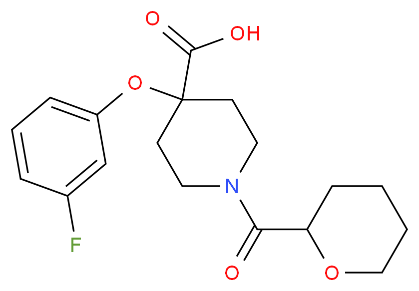 4-(3-fluorophenoxy)-1-(tetrahydro-2H-pyran-2-ylcarbonyl)piperidine-4-carboxylic acid_分子结构_CAS_)