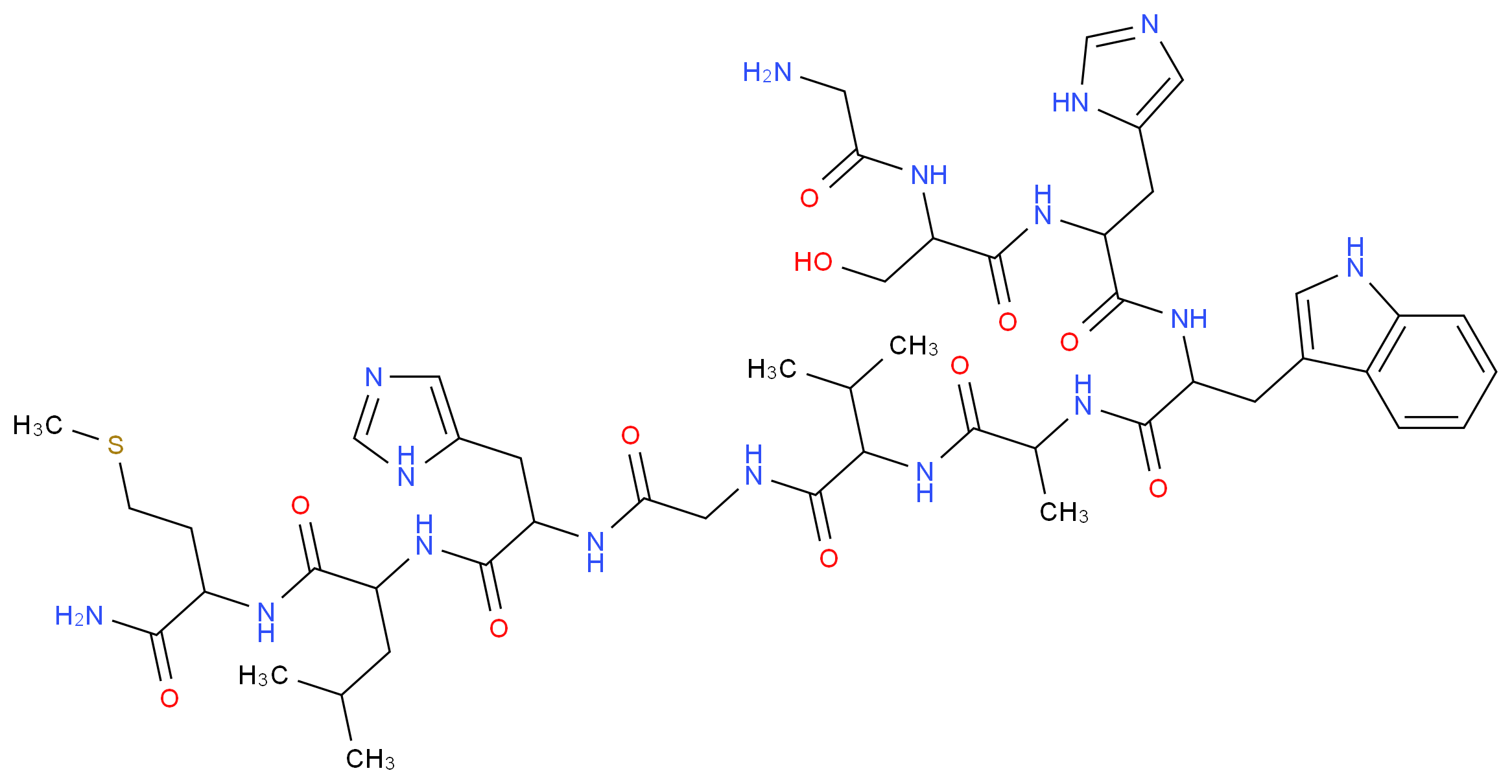 2-[2-(2-{2-[2-(2-{2-[2-(2-aminoacetamido)-3-hydroxypropanamido]-3-(1H-imidazol-5-yl)propanamido}-3-(1H-indol-3-yl)propanamido)propanamido]-3-methylbutanamido}acetamido)-3-(1H-imidazol-5-yl)propanamido]-N-[1-carbamoyl-3-(methylsulfanyl)propyl]-4-methylpentanamide_分子结构_CAS_136058-54-3