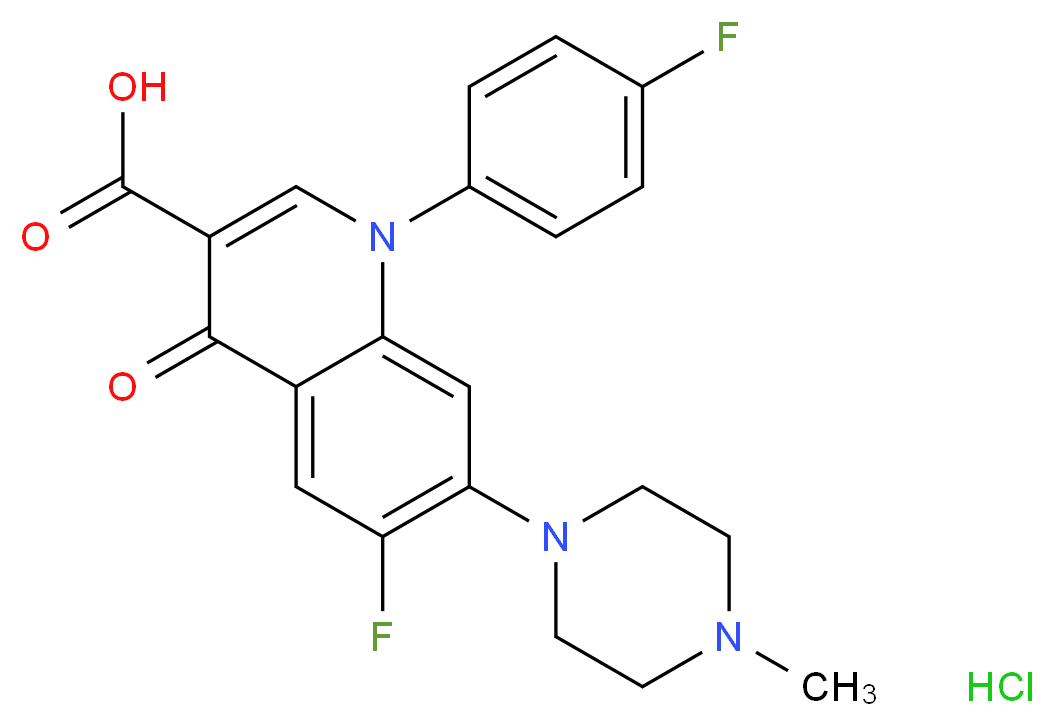 6-fluoro-1-(4-fluorophenyl)-7-(4-methylpiperazin-1-yl)-4-oxo-1,4-dihydroquinoline-3-carboxylic acid hydrochloride_分子结构_CAS_98106-17-3