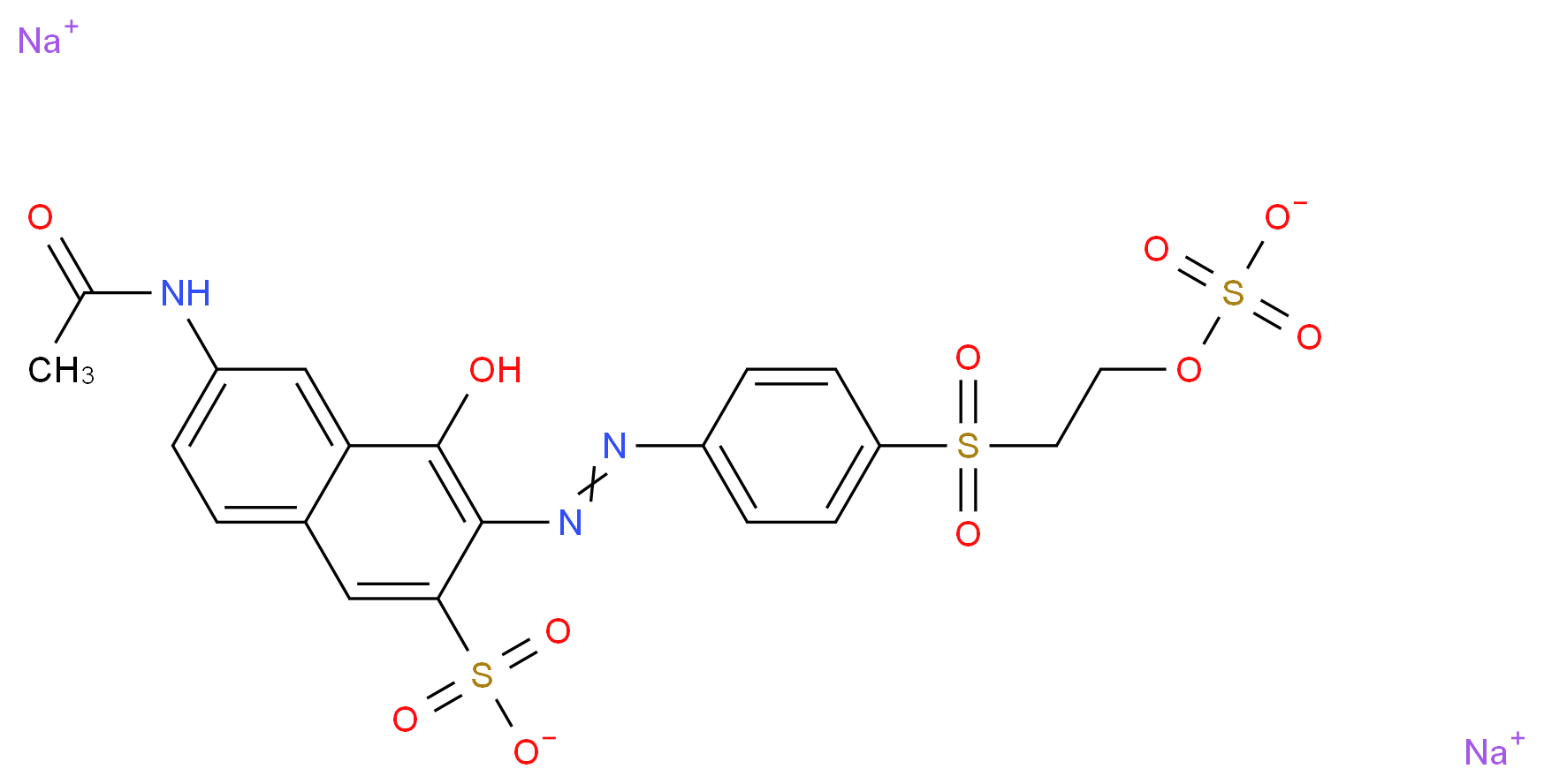 disodium 6-acetamido-4-hydroxy-3-(2-{4-[2-(sulfonatooxy)ethanesulfonyl]phenyl}diazen-1-yl)naphthalene-2-sulfonate_分子结构_CAS_12225-83-1