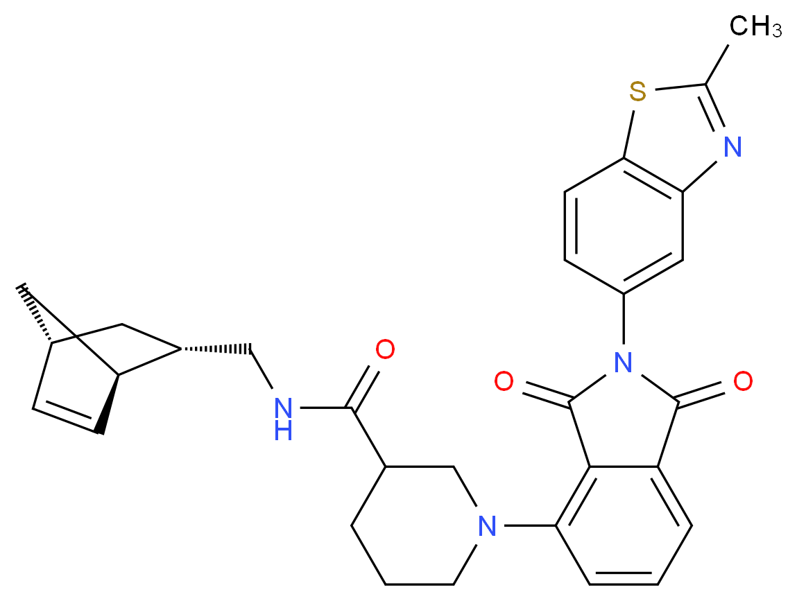 N-[(1R*,2S*,4R*)-bicyclo[2.2.1]hept-5-en-2-ylmethyl]-1-[2-(2-methyl-1,3-benzothiazol-5-yl)-1,3-dioxo-2,3-dihydro-1H-isoindol-4-yl]-3-piperidinecarboxamide_分子结构_CAS_)
