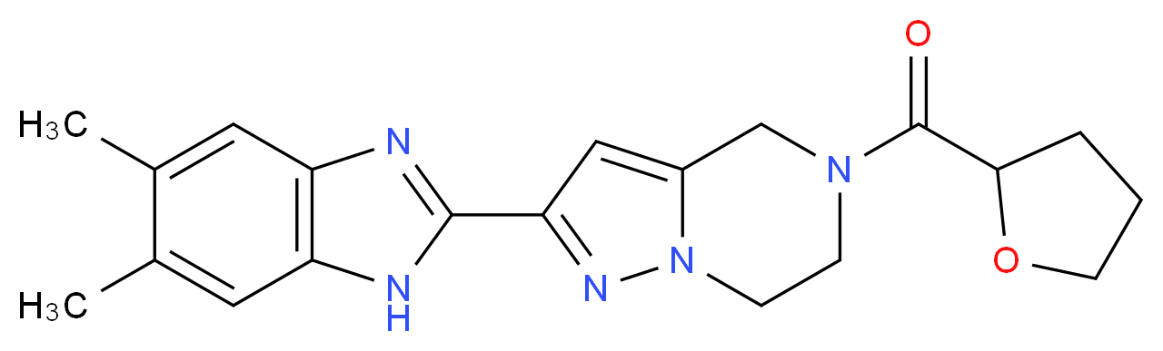 2-(5,6-dimethyl-1H-benzimidazol-2-yl)-5-(tetrahydrofuran-2-ylcarbonyl)-4,5,6,7-tetrahydropyrazolo[1,5-a]pyrazine_分子结构_CAS_)