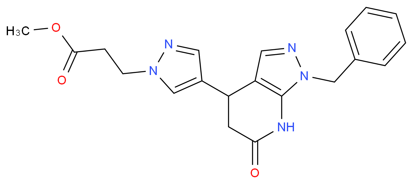 methyl 3-[4-(1-benzyl-6-oxo-4,5,6,7-tetrahydro-1H-pyrazolo[3,4-b]pyridin-4-yl)-1H-pyrazol-1-yl]propanoate_分子结构_CAS_)